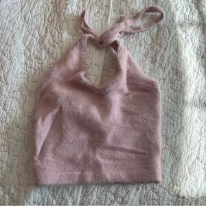 Gymshark x Whitney Simmons Eyelash Knit Midi Halter Top in Pressed Petal Pink